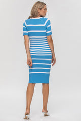 EMANUELLE | Sky Blue  and White Striped Fitted Maternity Dress