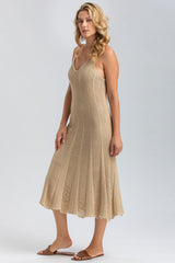 MAGNOLIA | Beige Mesh Dress with V-Neck