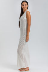 GARDENIA | Maxi White Mesh Dress with V-Neckline