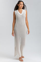 GARDENIA | Maxi White Mesh Dress with V-Neckline