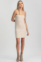 VERBIER | Slim-Fit Strapless Maternity Dress in White Bouclé Knit