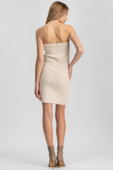 VERBIER | Slim-Fit Strapless Maternity Dress in White Bouclé Knit