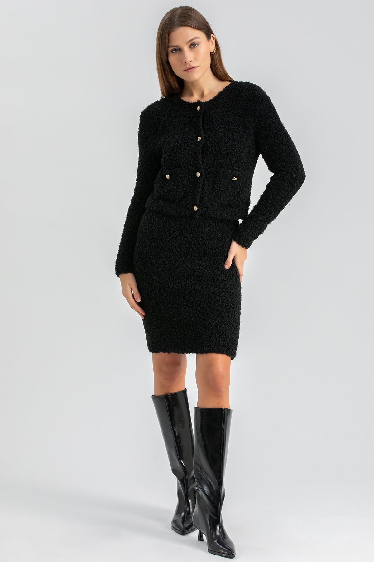 COURCHEVEL | Cardigan in Maglia Bouclé Nero