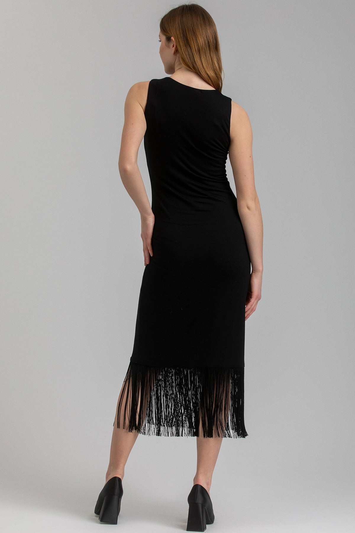 ANAIS | Fitted Black Maternity Dress with Fringes