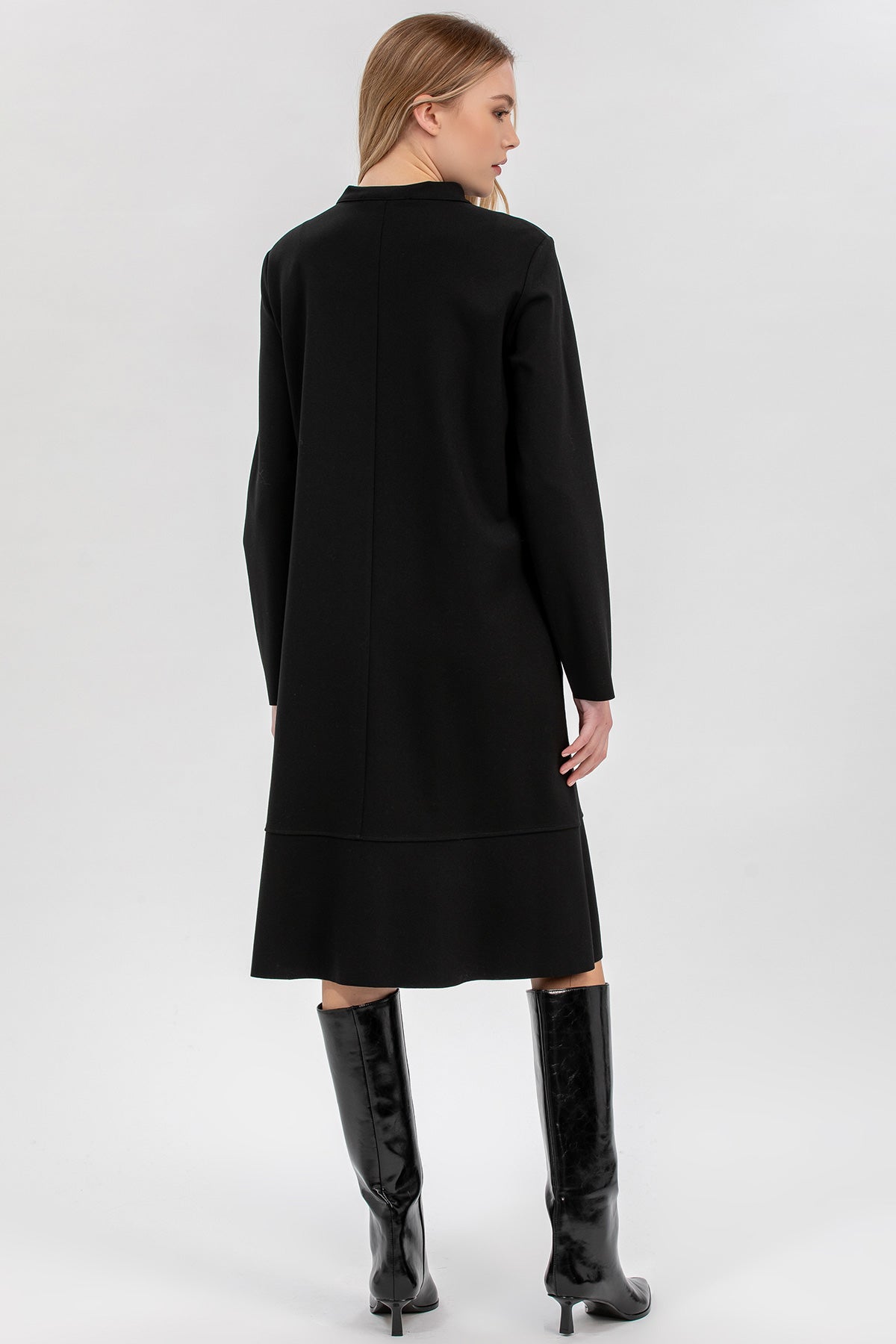 ALICE | Abito Premaman Nero Coprente Sotto il Ginocchio con Collo a Foulard