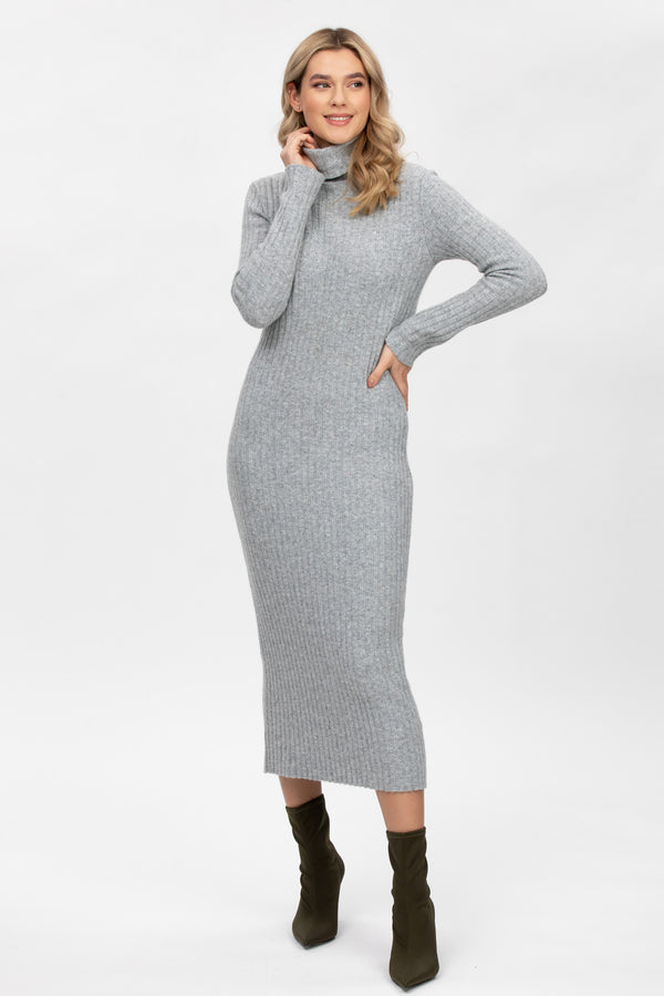 STELVIO | Grey Fitted Dress in Wool and Cashmere