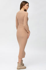 BELLA | Abito Premaman Aderente Beige con Manica 3/4