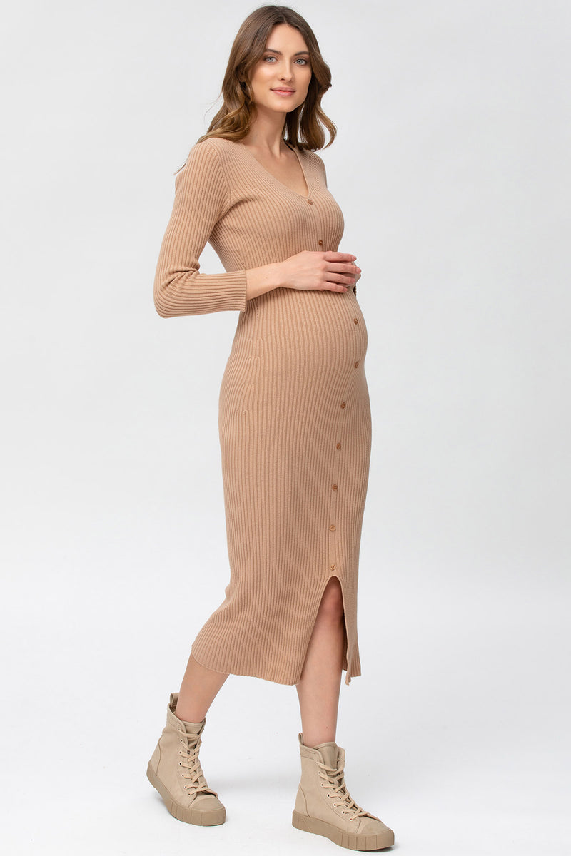 BELLA | Abito Premaman Aderente Beige con Manica 3/4