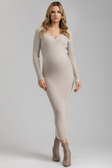 CARA | Maternity Dress in Beige with V-neck