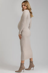 CARA | Maternity Dress in Beige with V-neck