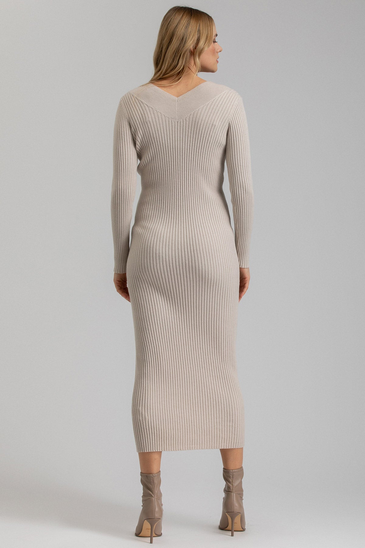 CARA | Abito Premaman Aderente Beige con Scollo a V