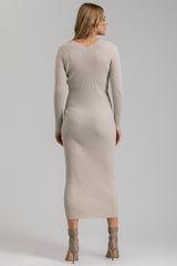 CARA | Maternity Dress in Beige with V-neck