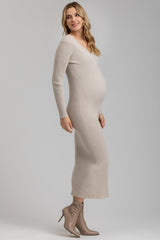Abito Premaman Aderente Beige con Scollo a V