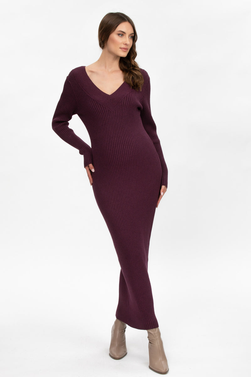 CARA | Abito Premaman Aderente Bordeaux con Scollo a V