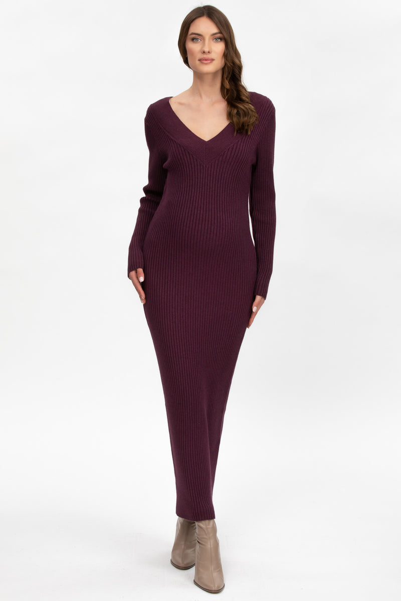 CARA | Abito Premaman Aderente Bordeaux con Scollo a V
