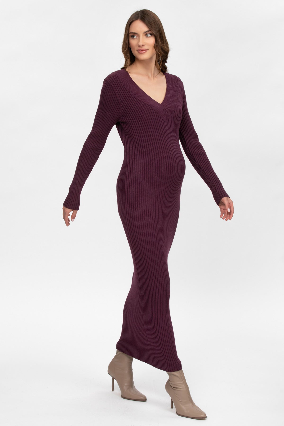 CARA | Abito Premaman Aderente Bordeaux con Scollo a V