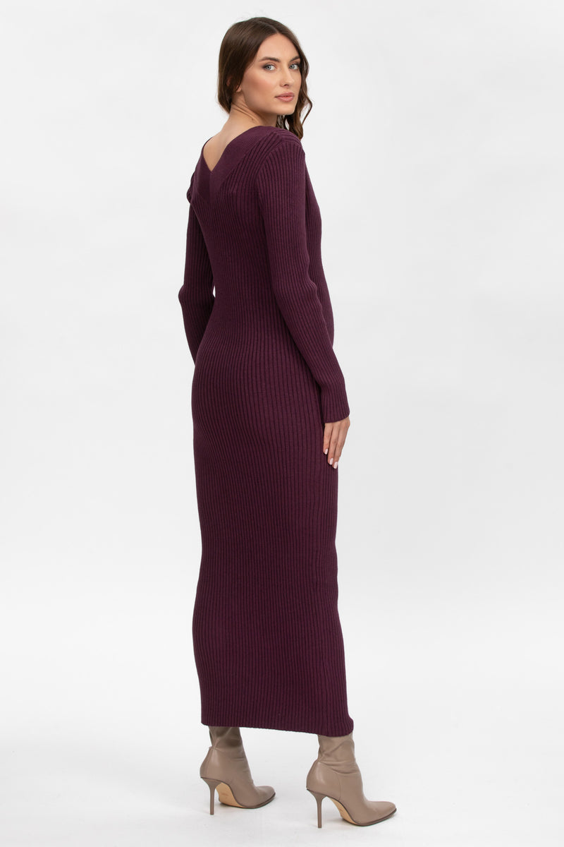 CARA | Abito Premaman Aderente Bordeaux con Scollo a V