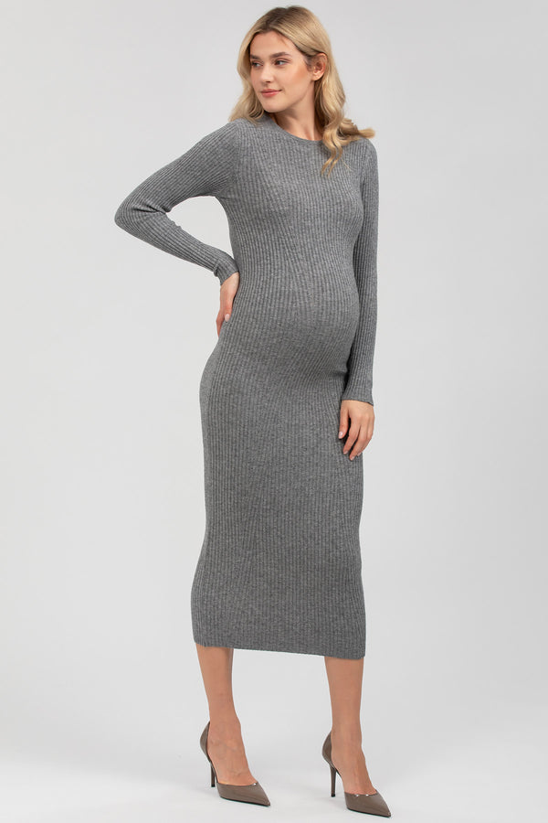 STELLA | Long Sleeve Maternity Dress in Grey