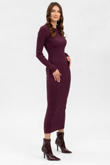 STELLA |  Abito Aderente Bordeaux con Maniche Lunghe