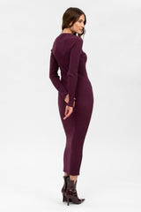 STELLA |  Abito Aderente Bordeaux con Maniche Lunghe