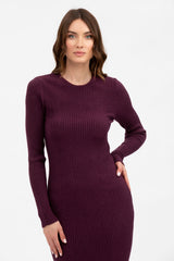 STELLA |  Abito Aderente Bordeaux con Maniche Lunghe