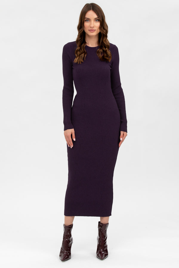 STELLA | Fitted Dress in Plum with Long Sleeves