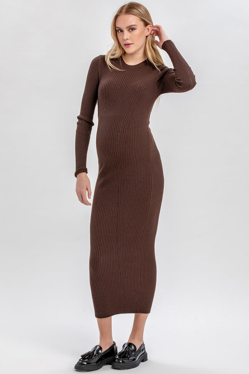 STELLA | Brown Long-Sleeves Maternity Dress