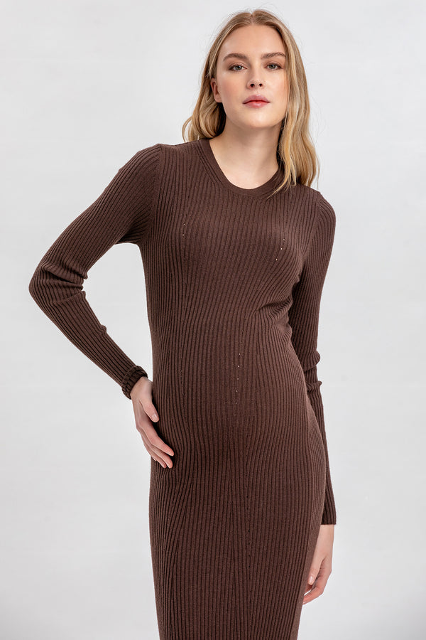STELLA | Brown Long-Sleeves Maternity Dress