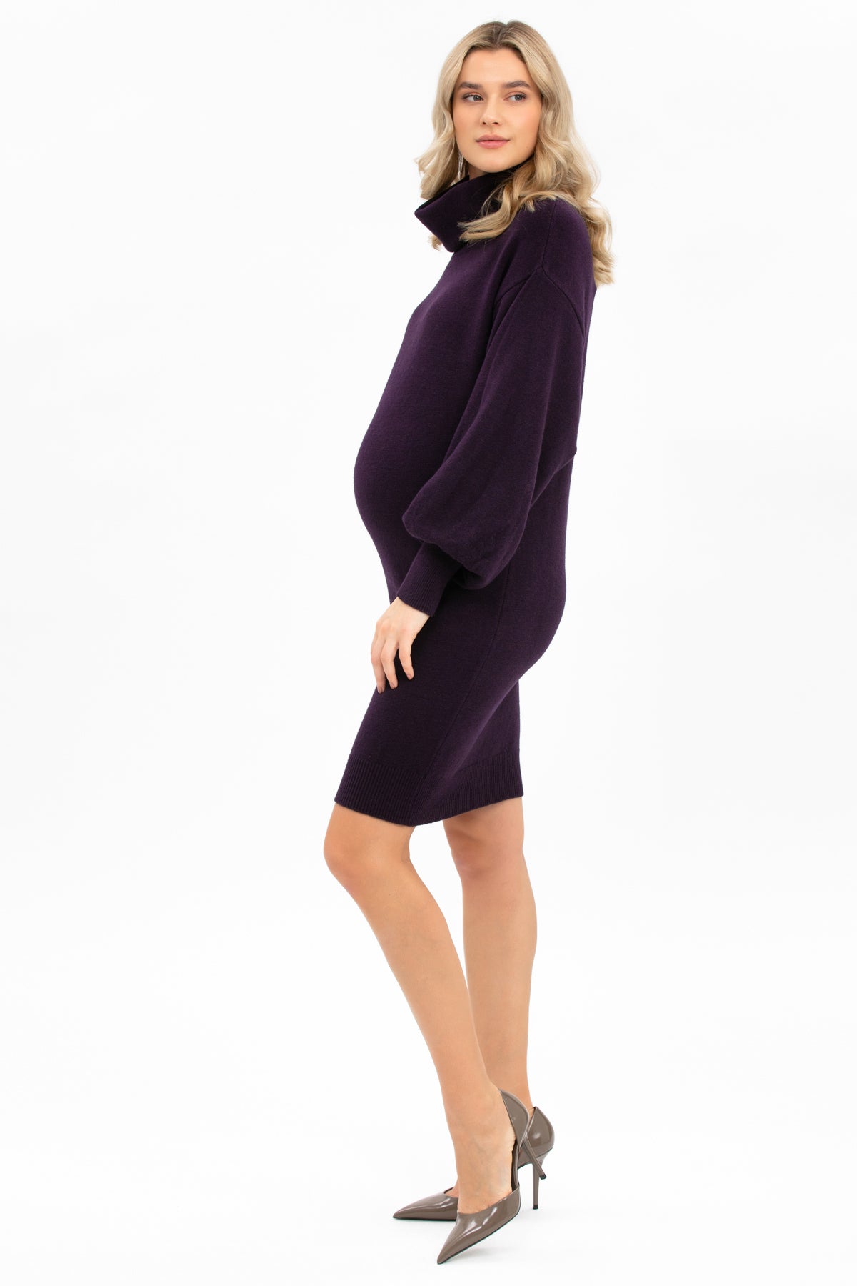 LUNA | Plum Maternity Dress with Puff Sleeves
