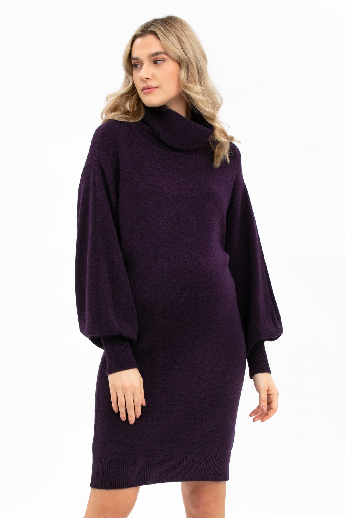 LUNA | Plum Maternity Dress with Puff Sleeves