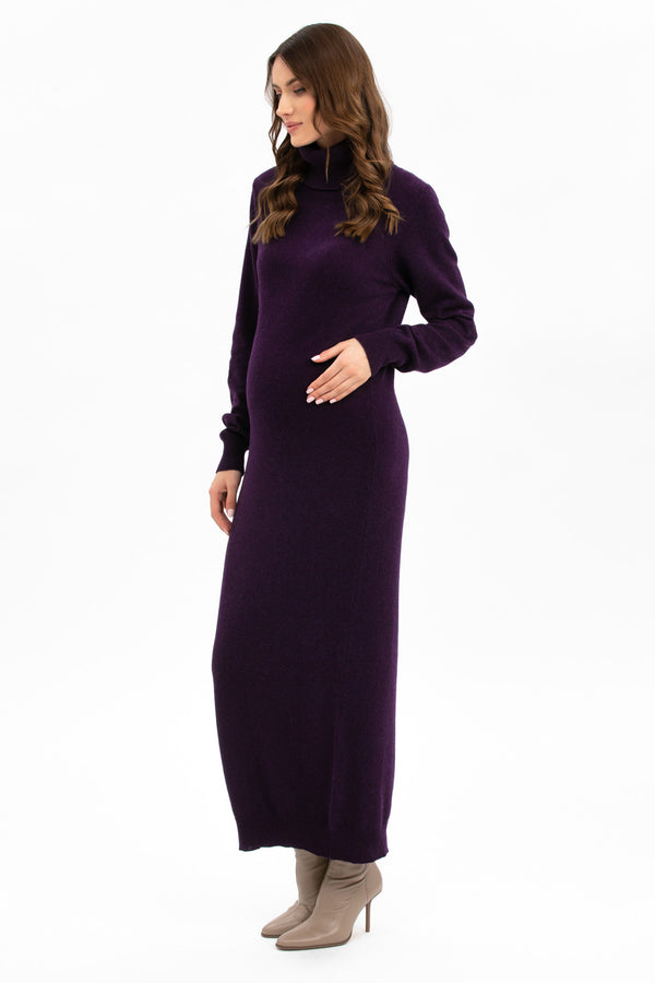 LA SALLE | Plum Maternity Maxi Dress in Wool and Cashmere
