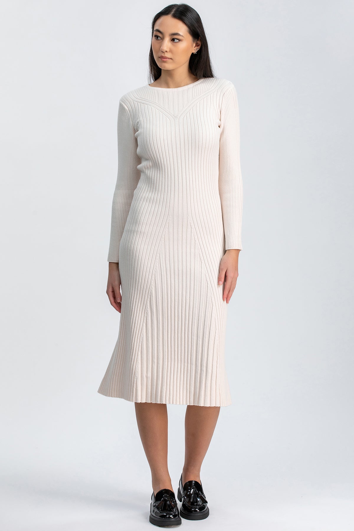 GEMMA | Abito Aderente Bianco con Maniche Lunghe