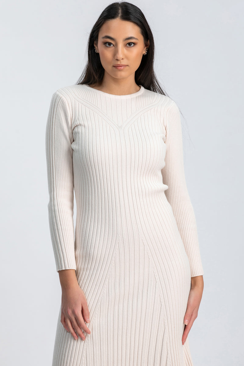 GEMMA | Abito Aderente Bianco con Maniche Lunghe