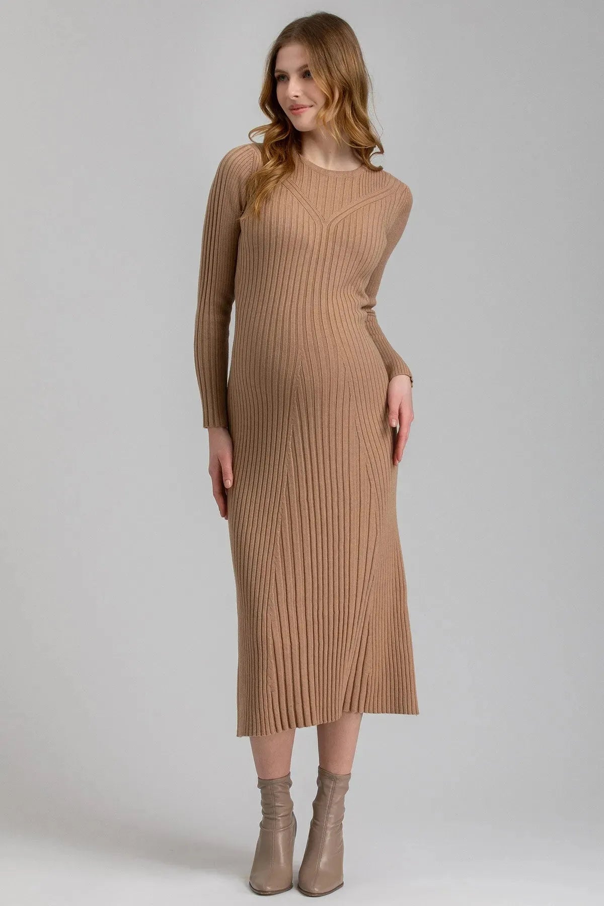 GEMMA | Abito Premaman Aderente Beige con Maniche Lunghe - Pietro Brunelli