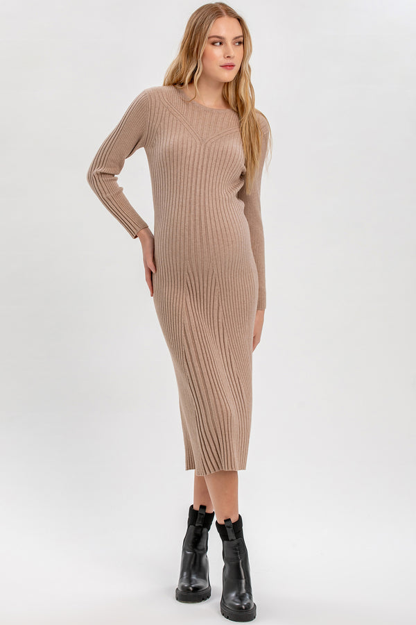 GEMMA | Beige Long Sleeve Maternity Dress