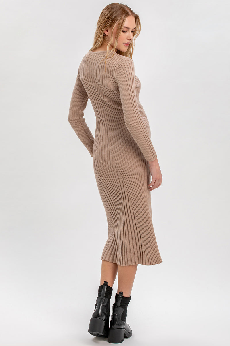 GEMMA | Beige Long Sleeve Maternity Dress