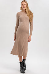GEMMA | Beige Long Sleeve Maternity Dress