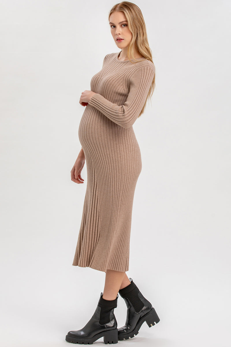 GEMMA | Abito Premaman Aderente Beige con Maniche Lunghe