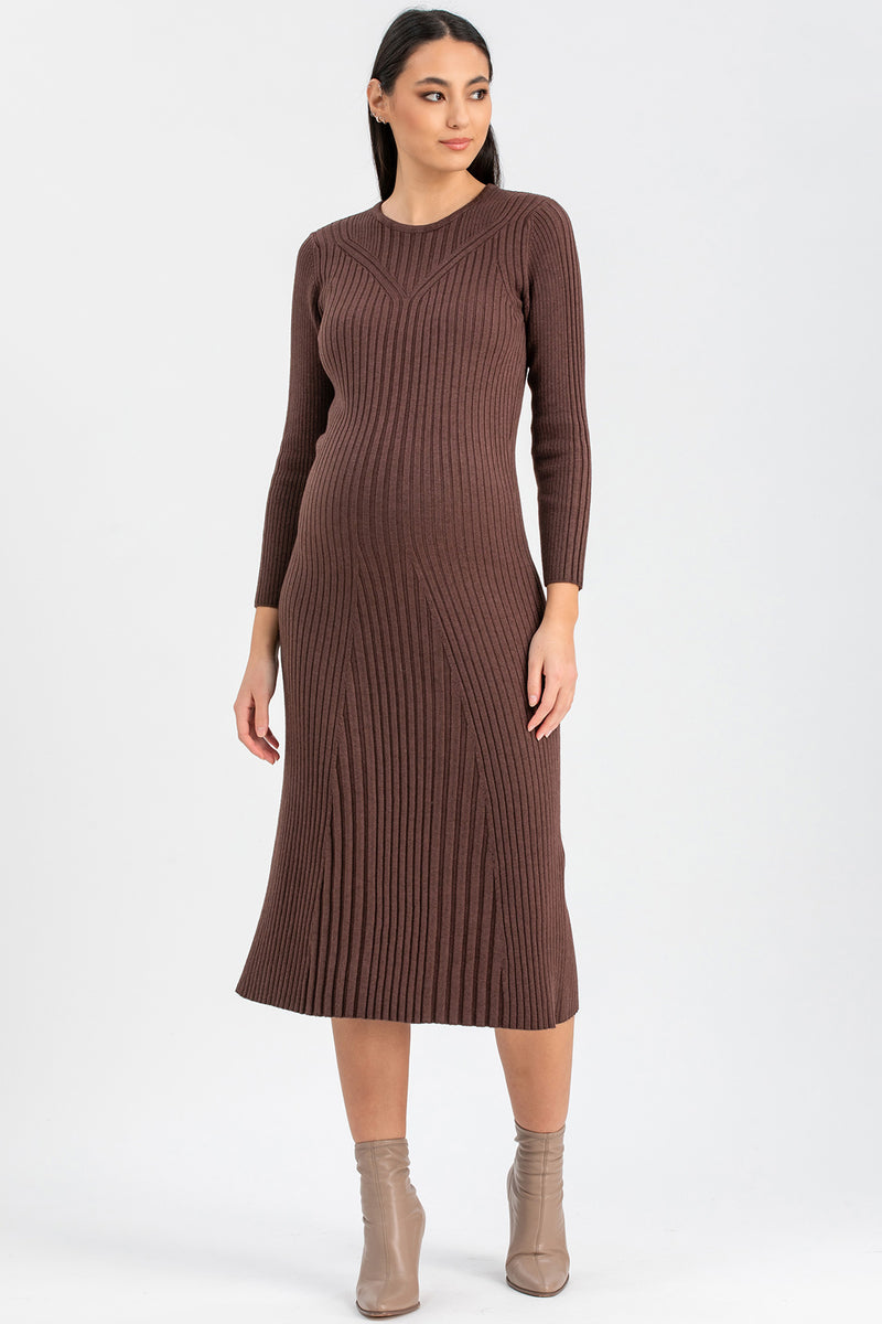 GEMMA | Brown Long Sleeve Maternity Dress