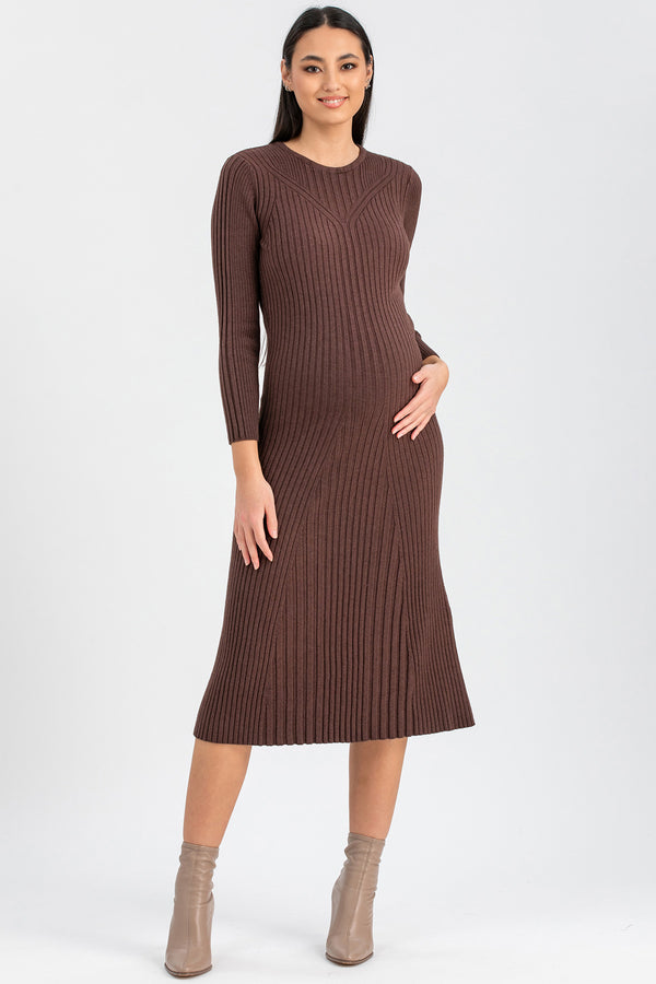 GEMMA | Abito Premaman Aderente Marrone con Maniche Lunghe