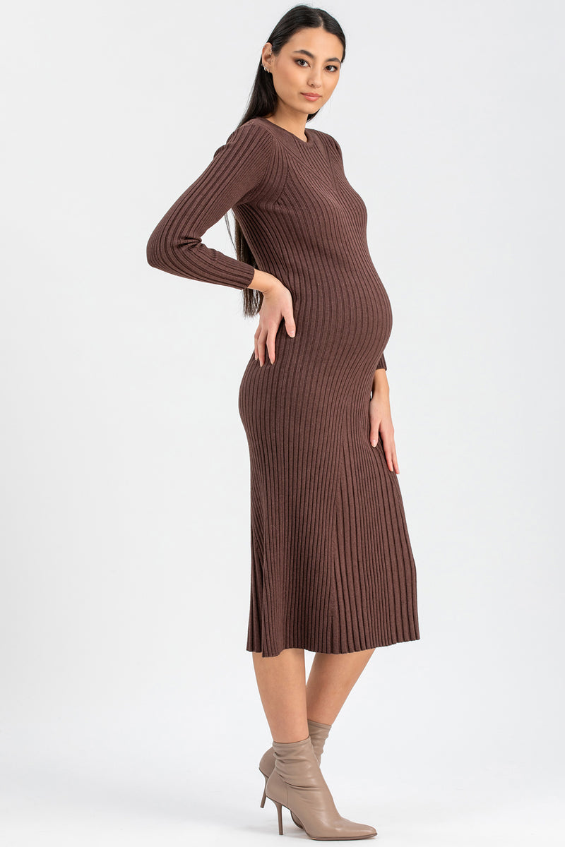 GEMMA | Brown Long Sleeve Maternity Dress