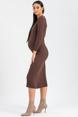 GEMMA | Brown Long Sleeve Maternity Dress