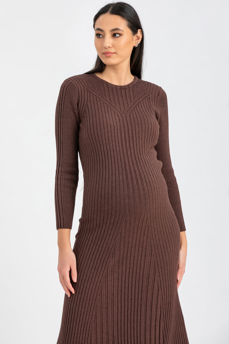 GEMMA | Brown Long Sleeve Maternity Dress