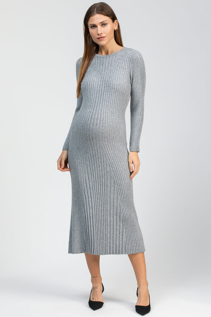 GEMMA | Abito Premaman Aderente Grigio con Maniche Lunghe