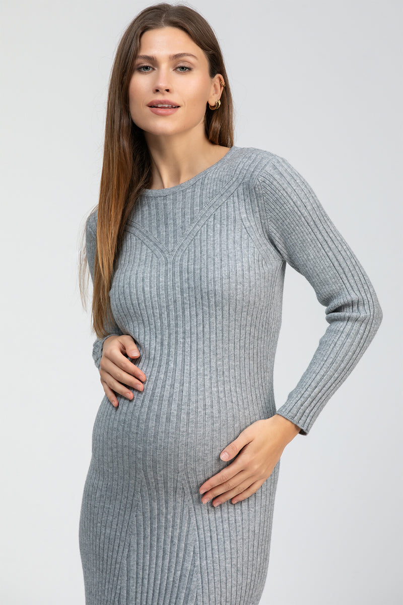 GEMMA | Grey Long Sleeve Maternity Dress