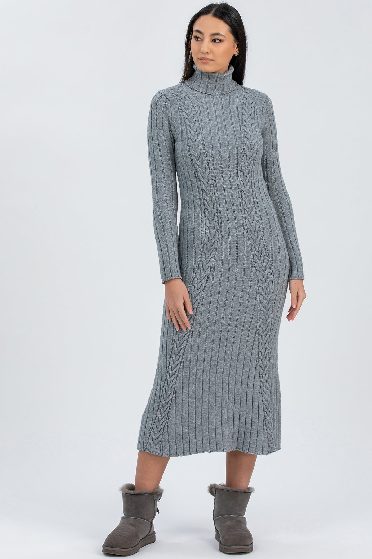 Grey Dress with Tricot Knit | PERLA