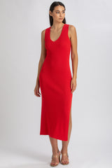 DALIA | Abito Aderente Rosso con Scollo a V