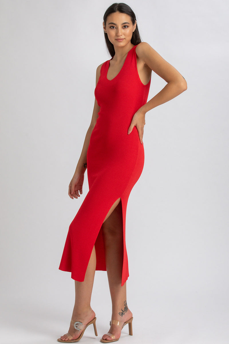 DALIA | Abito Aderente Rosso con Scollo a V