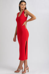 DALIA | Abito Aderente Rosso con Scollo a V