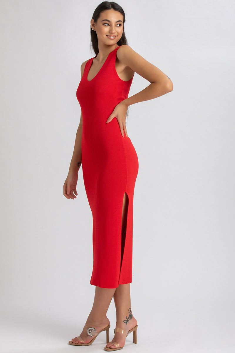 DALIA | Abito Aderente Rosso con Scollo a V
